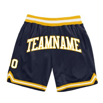 Custom Navy White Gold Authentic Throwback Basketball Shorts