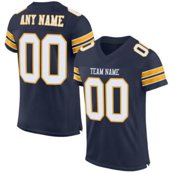 Custom Navy White Gold Mesh Authentic Football Jersey