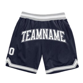 Custom Navy White Gray Authentic Throwback Basketball Shorts