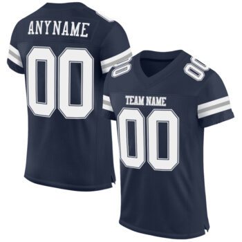 Custom Navy White Gray Mesh Authentic Football Jersey