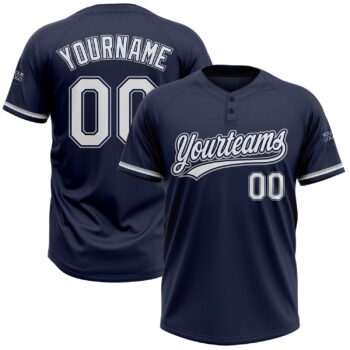 Custom Navy White Gray Two Button Unisex Softball Jersey