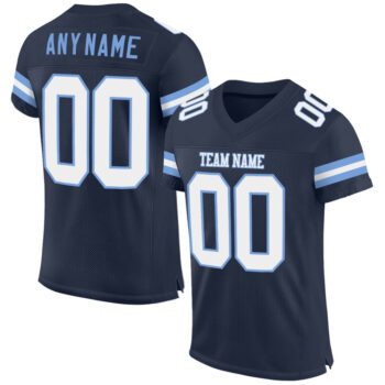 Custom Navy White Light Blue Mesh Authentic Football Jersey