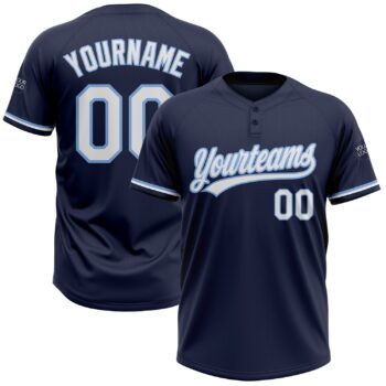 Custom Navy White Light Blue Two Button Unisex Softball Jersey