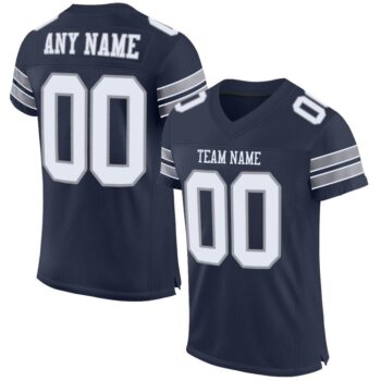 Custom Navy White Light Gray Mesh Authentic Football Jersey