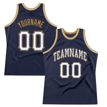 Custom Navy White Old Gold Authentic Throwback Basketball Jersey