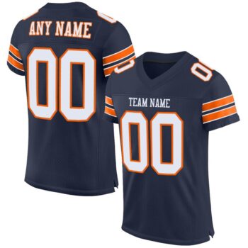 Custom Navy White Orange Mesh Authentic Football Jersey