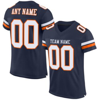 Custom Navy White Orange Mesh Authentic Football Jersey