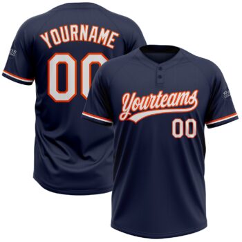Custom Navy White Orange Two Button Unisex Softball Jersey