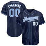 Custom Navy White Pinstripe Light Blue White Authentic Baseball Jersey