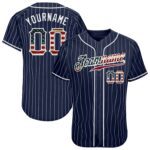 Custom Navy White Pinstripe Vintage Usa Flag White Authentic Baseball Jersey
