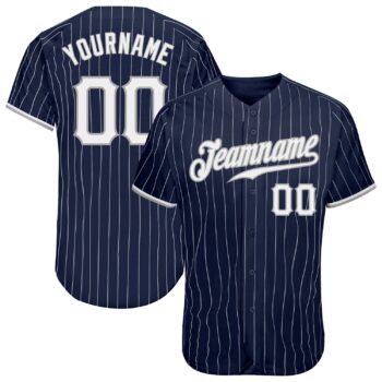 Custom Navy White Pinstripe White Gray Authentic Baseball Jersey