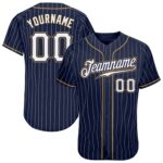 Custom Navy White Pinstripe White Old Gold Authentic Baseball Jersey