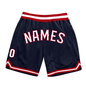 Custom Navy White Red Authentic Throwback Basketball Shorts