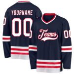 Custom Navy White Red Hockey Jersey