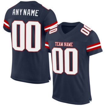 Custom Navy White Red Mesh Authentic Football Jersey