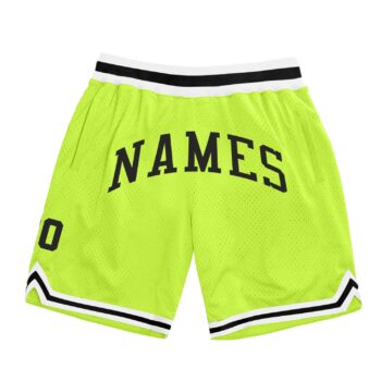 Custom Neon Green Black White Authentic Throwback Basketball Shorts