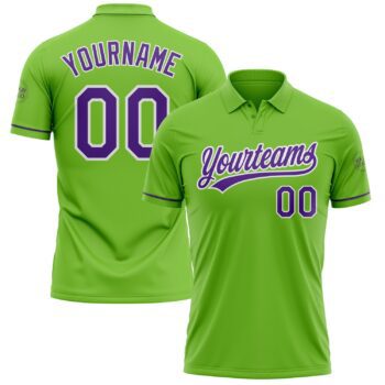 Custom Neon Green Purple White Performance Vapor Golf Polo Shirt