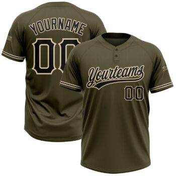 Custom Olive Black City Cream Salute To Service Two Button Unisex Softball Jersey