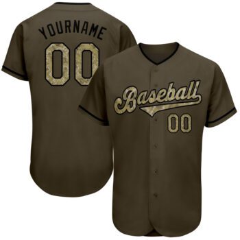 Custom Olive Camo Black Authentic Salute To Service Baseball Jersey