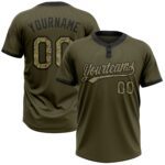 Custom Olive Camo Black Salute To Service Two Button Unisex Softball Jersey