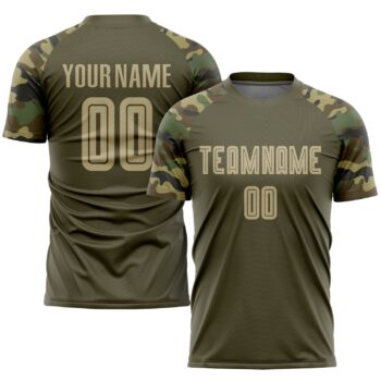 Custom Olive Vegas Gold Camo Sublimation Salute To Service Soccer Uniform Jersey