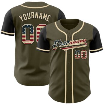 Custom Olive Vintage Usa Flag Black Authentic Two Tone Salute To Service Baseball Jersey