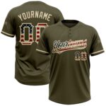 Custom Olive Vintage Usa Flag City Cream Salute To Service Two Button Unisex Softball Jersey