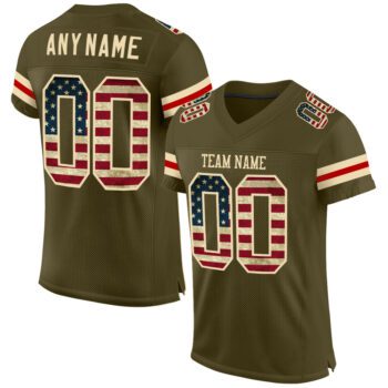 Custom Olive Vintage Usa Flag Cream Mesh Authentic Salute To Service Football Jersey