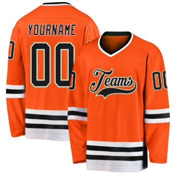 Custom Orange Black Old Gold Hockey Jersey