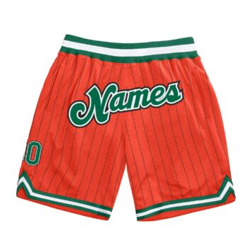 Custom Orange Black Pinstripe Kelly Green White Authentic Basketball Shorts