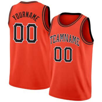 Custom Orange Black White Round Neck Rib Knit Basketball Jersey