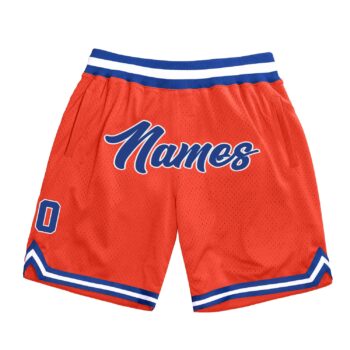 Custom Orange Royal White Authentic Throwback Basketball Shorts