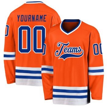 Custom Orange Royal White Hockey Jersey