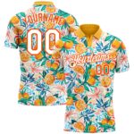 Custom Orange White 3d Pattern Design Fruits Performance Golf Polo Shirt