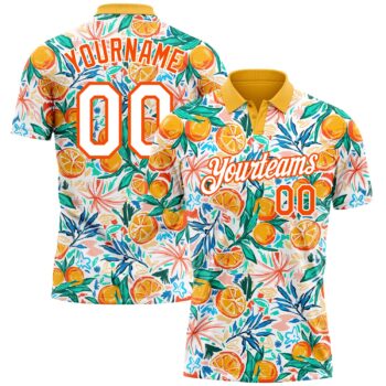 Custom Orange White 3d Pattern Design Fruits Performance Golf Polo Shirt