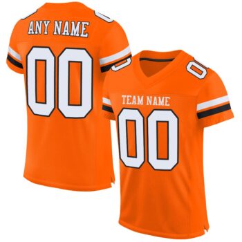 Custom Orange White Black Mesh Authentic Football Jersey