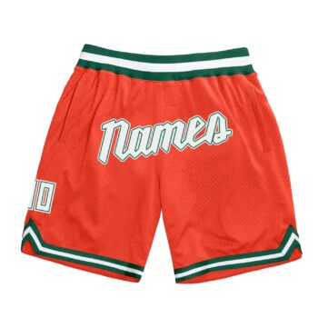 Custom Orange White Hunter Green Authentic Throwback Basketball Shorts