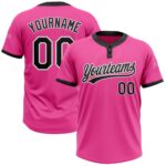 Custom Pink Black White Two Button Unisex Softball Jersey