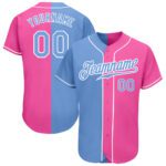 Custom Pink Light Blue White Authentic Split Fashion Baseball Jersey
