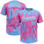 Custom Pink Powder Blue White 3d Pattern Two Button Unisex Softball Jersey