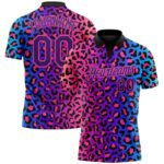 Custom Pink Purple Black 3d Pattern Design Leopard Print Performance Golf Polo Shirt