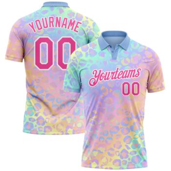 Custom Pink White 3d Pattern Design Leopard Print Performance Golf Polo Shirt