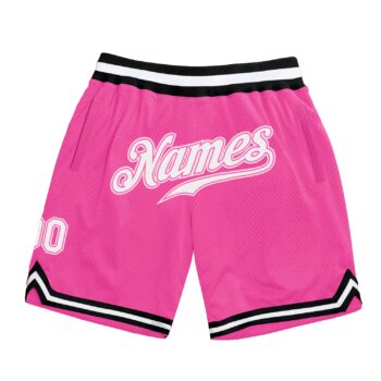 Custom Pink White Black Authentic Throwback Basketball Shorts