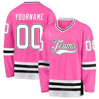 Custom Pink White Black Hockey Jersey
