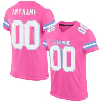 Custom Pink White Light Blue Mesh Authentic Football Jersey