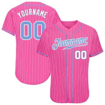 Custom Pink White Pinstripe Light Blue White Authentic Baseball Jersey