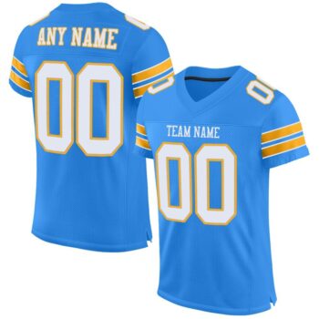 Custom Powder Blue White Gold Mesh Authentic Football Jersey