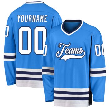 Custom Powder Blue White Navy Hockey Jersey