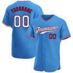 Custom Powder Blue White Red Authentic Baseball Jersey