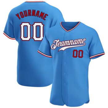 Custom Powder Blue White Red Authentic Baseball Jersey